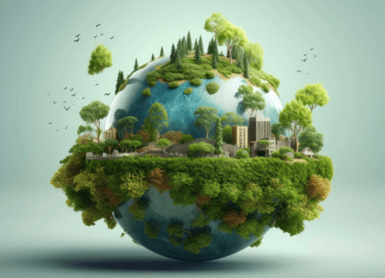 Artistic representation of Earth, featuring vibrant colors and natural motifs like trees and animals, celebrating Earth Day