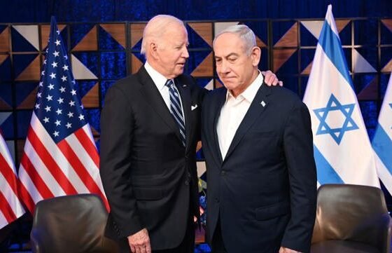 Joe Biden and Benjamin Netanyahu shaking hands during a formal meeting