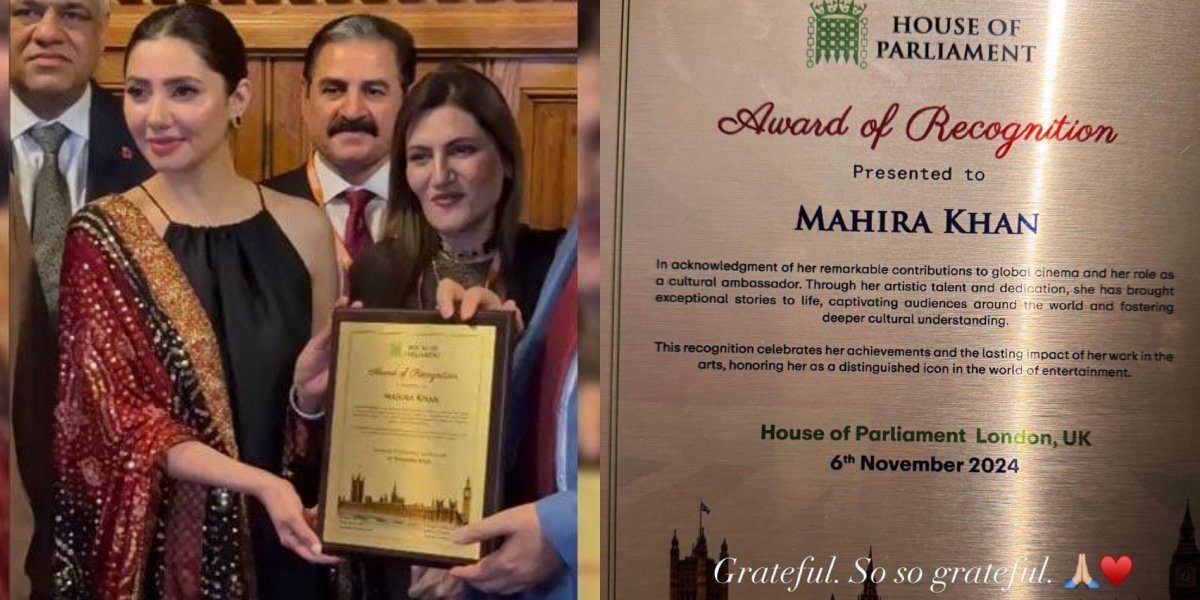 Mahira Khan receives Lifetime Achievement Award from UK Parliament