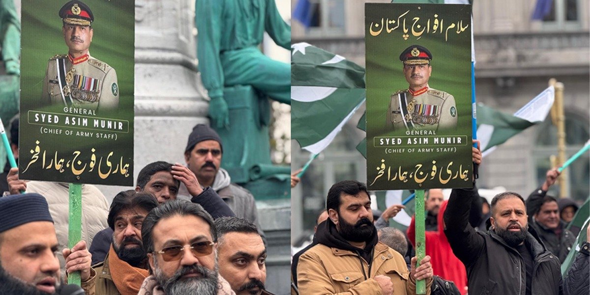 Overseas Pakistanis organise ‘Pakistan Zindabad, Pak Fauj Zindabad’ rally in Brussels